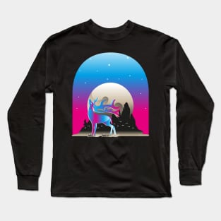 Cute Deer at night with Moon Long Sleeve T-Shirt